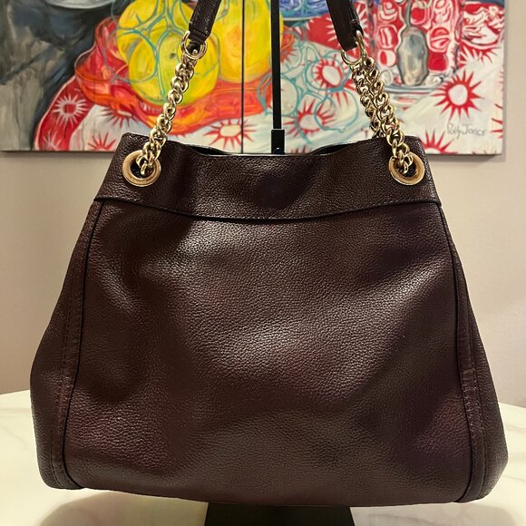 Coach Turnlock Edie Shoulder Bag 36855 Oxblood Pebbled Leather Chain Carryall - Picture 3 of 13